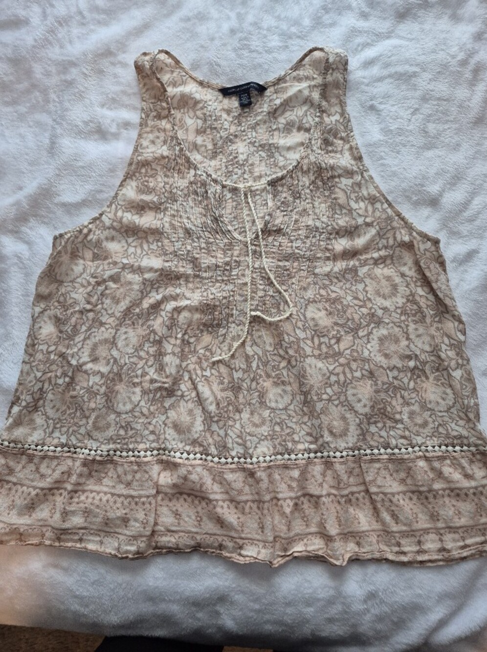 American Eagle Outfitters Beige Floral Lace-Trim Tank - Picture 2 of 6